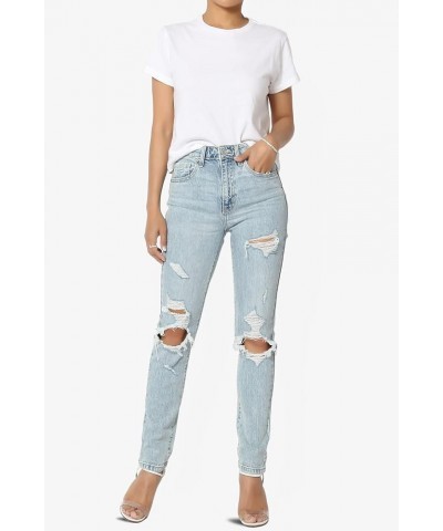 Women's Distressed Destructed Washed Denim Mid~High Rise Relaxed Boyfriend Jeans Mom Cpr Light $26.45 Jeans