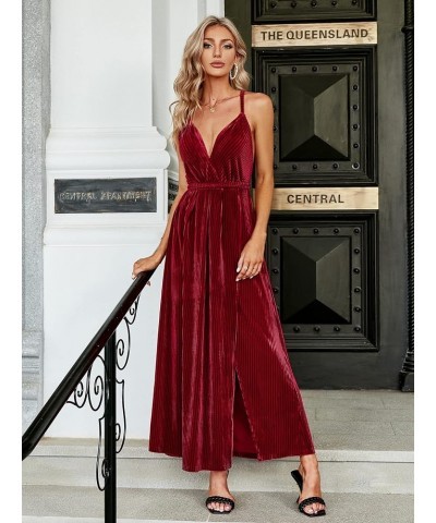 Women's Sexy Deep V Neck Backless Floral Print Split Maxi Party Dress B-velvet-burgundy $18.89 Dresses