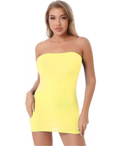 Women's Seamless Strapless Pencil Dress Stretchy Mini Tube Slip Dress Semi See-Through Bodycon Dresses Yellow $5.39 Dresses