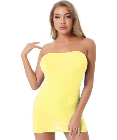 Women's Seamless Strapless Pencil Dress Stretchy Mini Tube Slip Dress Semi See-Through Bodycon Dresses Yellow $5.39 Dresses