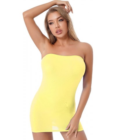 Women's Seamless Strapless Pencil Dress Stretchy Mini Tube Slip Dress Semi See-Through Bodycon Dresses Yellow $5.39 Dresses