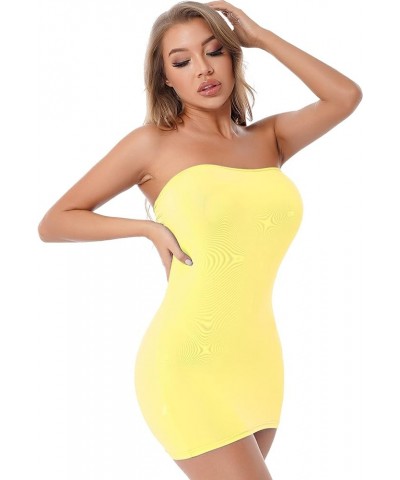 Women's Seamless Strapless Pencil Dress Stretchy Mini Tube Slip Dress Semi See-Through Bodycon Dresses Yellow $5.39 Dresses