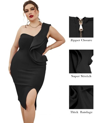 One Shoulder Ruffle Dress Side Split Bodycon Bandage Dress Wedding Guest Dress Black $38.47 Dresses