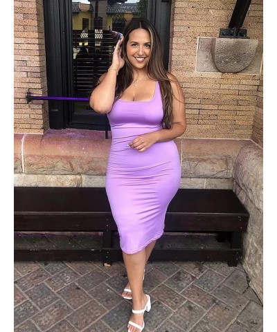 Women's Basic Tank Bodycon Sleeveless Solid Casual Long Dress Lavender $12.74 Dresses