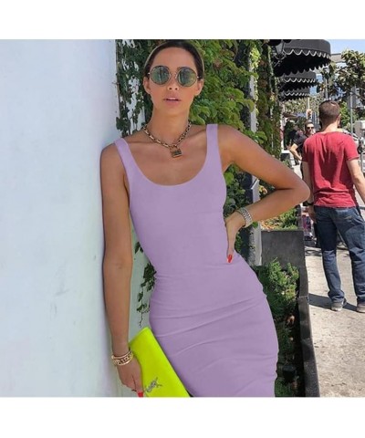 Women's Basic Tank Bodycon Sleeveless Solid Casual Long Dress Lavender $12.74 Dresses