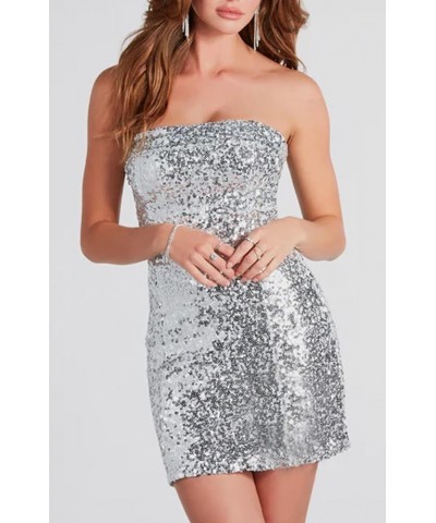 Black Strapless Mini Dress Satin Tube Bodycon Party Mini Dress Silver $16.42 Dresses