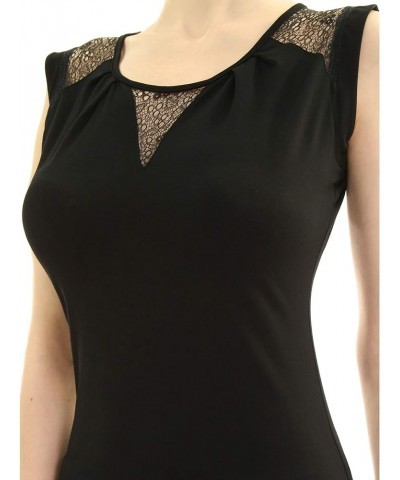 Women Crewneck Lace Inset Sleeveless Blouse Black $14.70 Blouses