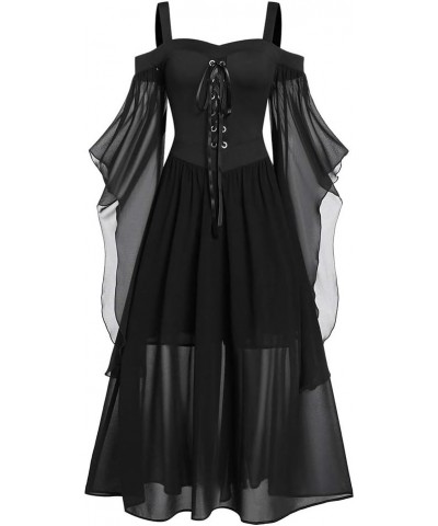 Women's Gothic Punk Dress Cold Shoulder Butterfly Sleeve Christmas Cosplay Party Dress Black $34.44 Dresses