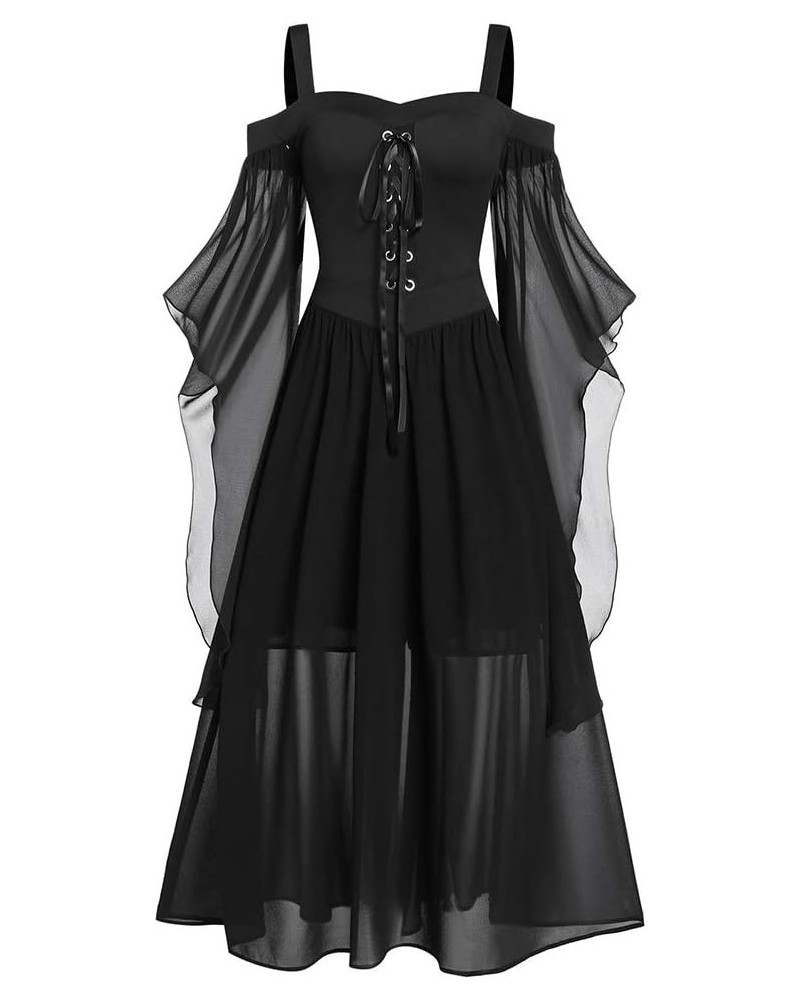 Women's Gothic Punk Dress Cold Shoulder Butterfly Sleeve Christmas Cosplay Party Dress Black $34.44 Dresses