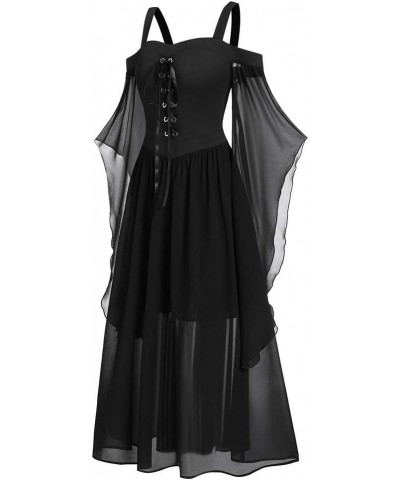 Women's Gothic Punk Dress Cold Shoulder Butterfly Sleeve Christmas Cosplay Party Dress Black $34.44 Dresses