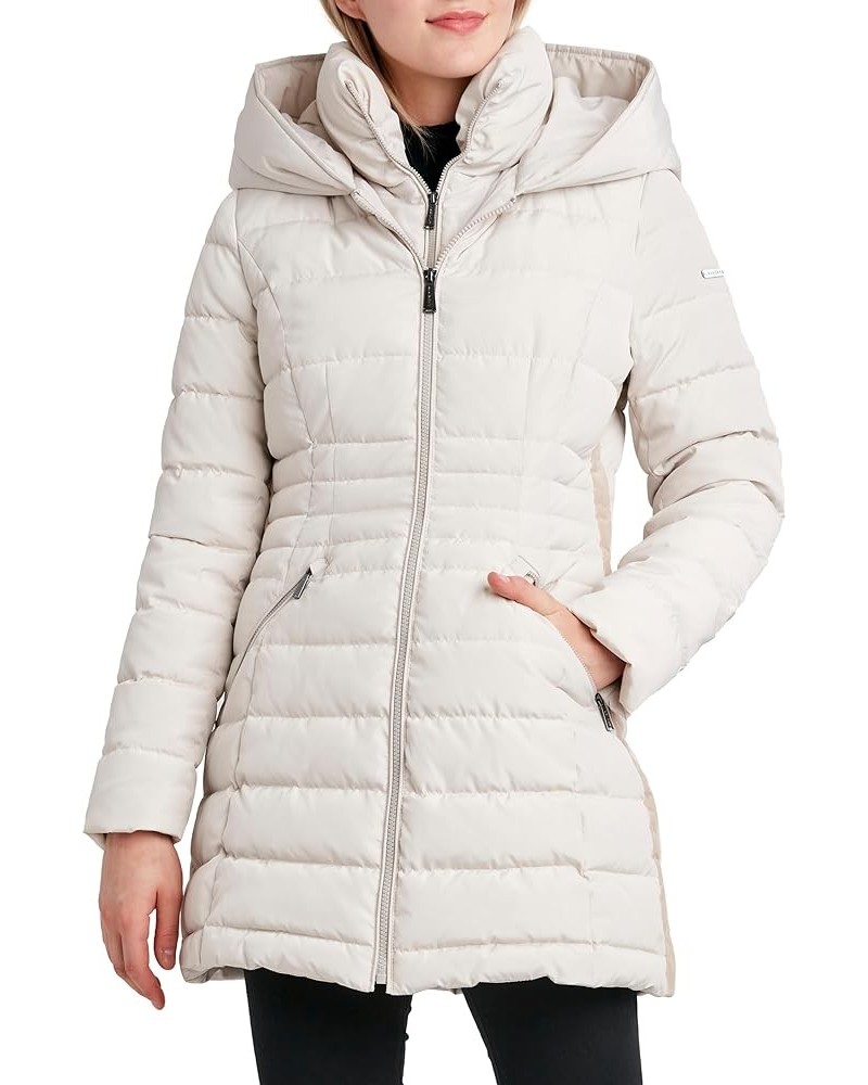 Women's 3/4 Puffer Jacket with Hood and Velvet Trim Clay $65.43 Jackets