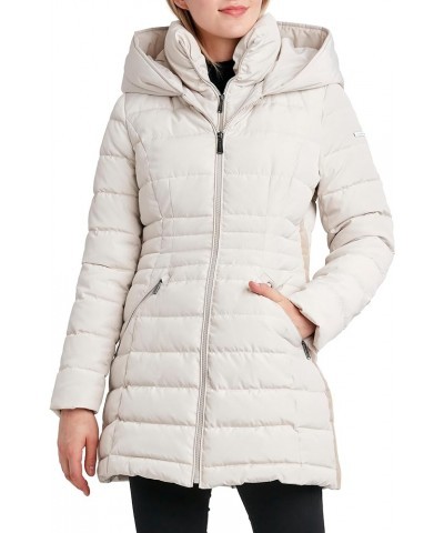 Women's 3/4 Puffer Jacket with Hood and Velvet Trim Clay $65.43 Jackets