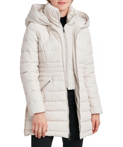 Women's 3/4 Puffer Jacket with Hood and Velvet Trim Clay $65.43 Jackets