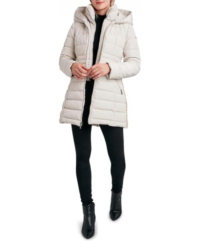 Women's 3/4 Puffer Jacket with Hood and Velvet Trim Clay $65.43 Jackets