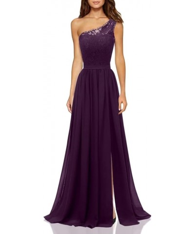 Women's Chiffon One Shoulder Bridesmaid Dresses for Wedding Long Lace Bodice Slit Formal Party Gown with Pockets Grape $36.75...