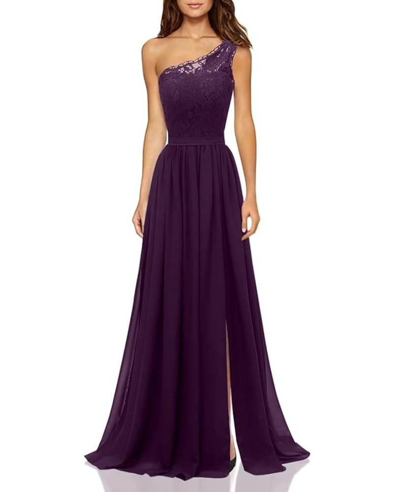 Women's Chiffon One Shoulder Bridesmaid Dresses for Wedding Long Lace Bodice Slit Formal Party Gown with Pockets Grape $36.75...