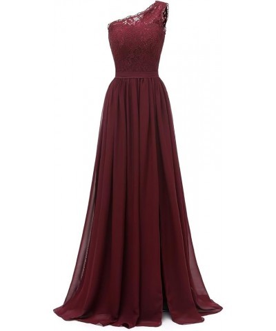 Women's Chiffon One Shoulder Bridesmaid Dresses for Wedding Long Lace Bodice Slit Formal Party Gown with Pockets Grape $36.75...