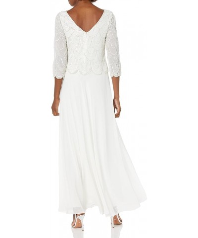 Women's Petite 3/4 Sleeve with Scallop Beaded Pop Over Gown Ivory Multi $62.54 Dresses