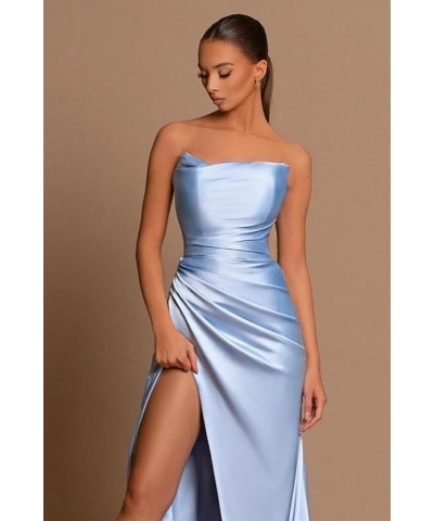 Strapless Bridesmaid Dresses for Women Mermaid Ruched Satin Formal Gown Sleeveless Side Slit Maxi Dress EV1211 Burgundy $32.3...