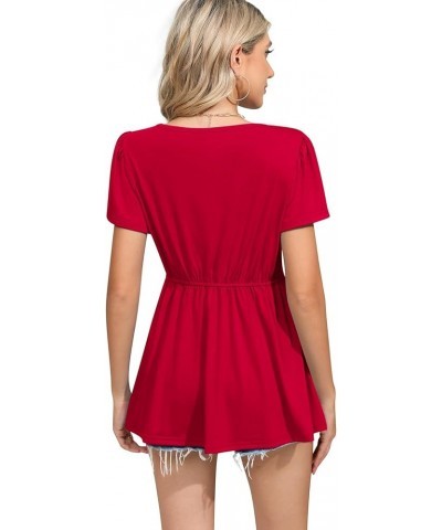 Women's Tops V Neck Ruffle Short Sleeve Tunic Tops Dressy Casual Empire Waist Shirts Pleated Flowy Blouses Tops D Red $12.25 ...