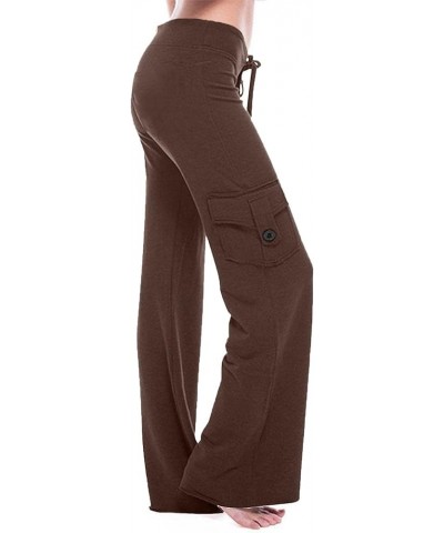 Women's Wide Leg Yoga Cargo Pants High Waisted Workout Flare Pants Drawstring Lounge Pants Gym Sweatpants with Pockets A02-br...