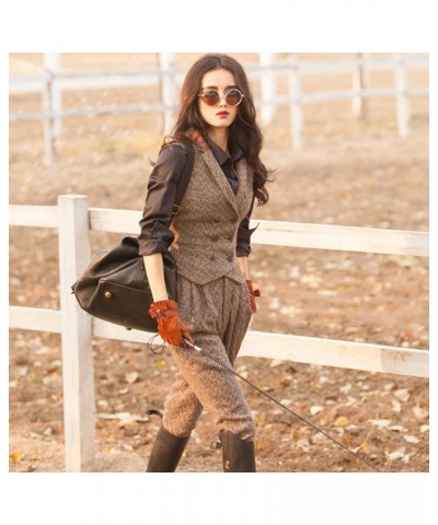 Women's Double Breasted Vest Lapel Casual Skinny Herringbone Tweed Waistcoat Sleeveless Jacket Coffee $17.78 Vests