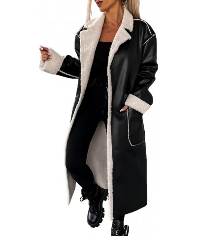 Women's Sheepskin Leather Long Jacket Winter Warm Faux Fleece Lined Lapel Button Coat $35.49 Coats