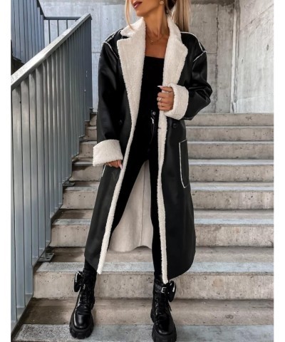 Women's Sheepskin Leather Long Jacket Winter Warm Faux Fleece Lined Lapel Button Coat $35.49 Coats