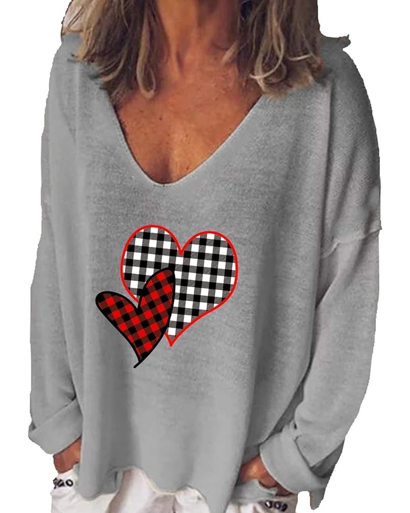 Valentines Day Oversized Sweatshirt For Women Fashion Love Heart Graphic Tops Sexy V Neck Long Sleeve Shirts Trendy I04-gray ...