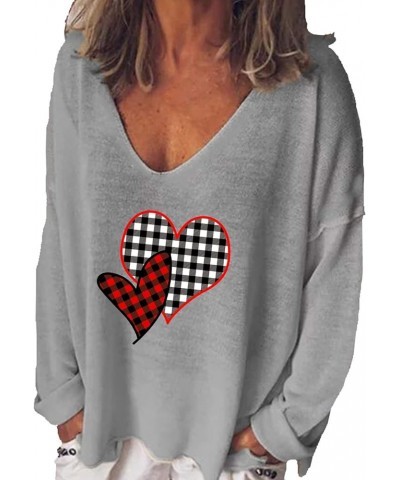 Valentines Day Oversized Sweatshirt For Women Fashion Love Heart Graphic Tops Sexy V Neck Long Sleeve Shirts Trendy I04-gray ...