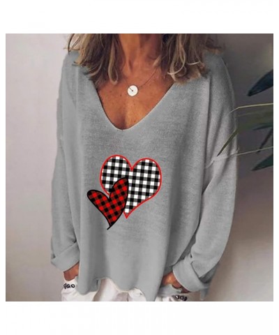 Valentines Day Oversized Sweatshirt For Women Fashion Love Heart Graphic Tops Sexy V Neck Long Sleeve Shirts Trendy I04-gray ...