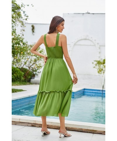 Women's 2024 Casual Summer Sleeveless Flowy Maxi Halter Neck Smocked Tiered Wedding Guest Beach Long Dresses Green $21.93 Dre...