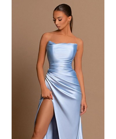 Satin Mermaid Prom Dress with Slit Strapless Long Bridesmaid Dresses for Women Pleated Formal Evening Gowns Peacock $26.40 Dr...