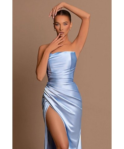 Satin Mermaid Prom Dress with Slit Strapless Long Bridesmaid Dresses for Women Pleated Formal Evening Gowns Peacock $26.40 Dr...