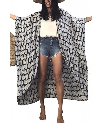 Women Long Cardigan Nightgown Roomy Homewear Oversized Maxi Kimono Cover Ups Robes B Black $15.89 Swimsuits