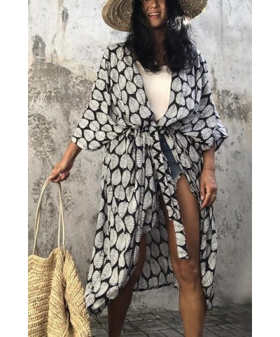 Women Long Cardigan Nightgown Roomy Homewear Oversized Maxi Kimono Cover Ups Robes B Black $15.89 Swimsuits