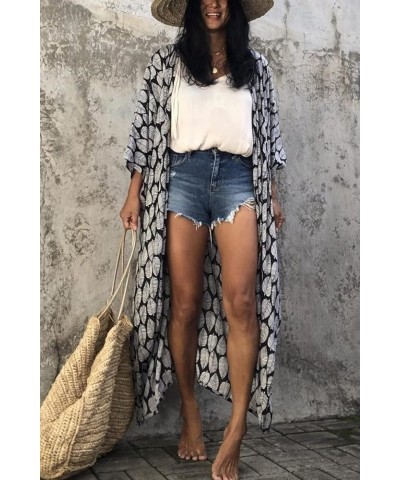 Women Long Cardigan Nightgown Roomy Homewear Oversized Maxi Kimono Cover Ups Robes B Black $15.89 Swimsuits