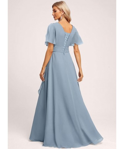 Women's V Neck Flutter Sleeve Bridesmaid Dresses with Pockets A Line Long Formal Party Dress with Slit DI89 Royal Blue $31.60...