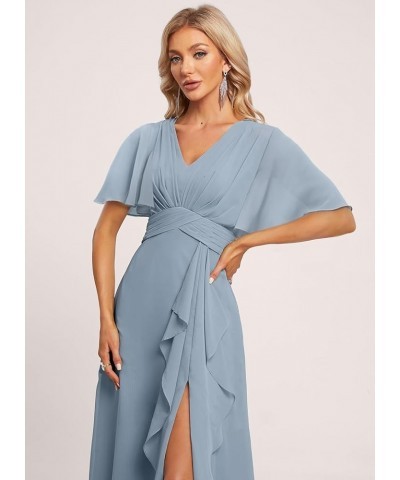 Women's V Neck Flutter Sleeve Bridesmaid Dresses with Pockets A Line Long Formal Party Dress with Slit DI89 Royal Blue $31.60...