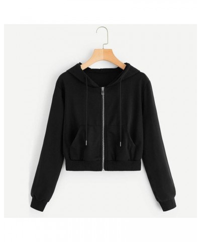 Women Hoodies Basic Lightweight Pullover Hoodies Teen Girls Crop Tops Long Sleeve Zip-Up Sweatshirt with Pocket Black $8.80 H...