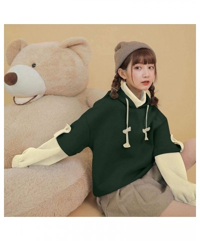 Cute Brown Bear Hoodie for Womens Long Sleeve Kawaii Sweatshirts Patchwork Shirts with Personality Bag Teen Girls Green2 $16....