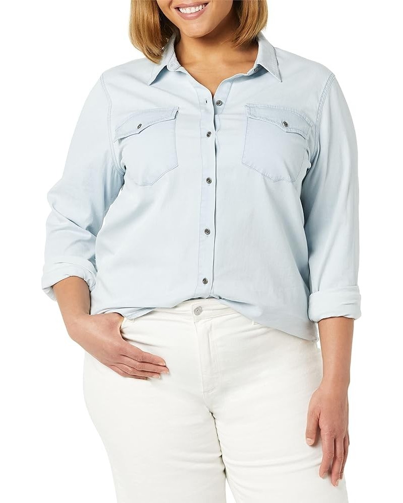 Women's Denim Long-Sleeve Shirt Light Wash $28.14 Blouses