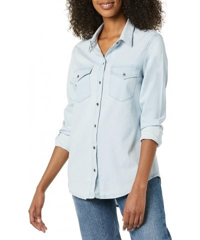 Women's Denim Long-Sleeve Shirt Light Wash $28.14 Blouses