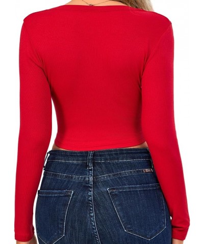 Long Sleeve Crop Tops for Women Modal Ribbed T Shirt Tops Basic Trendy Sexy Stretchy Lightweight Red $11.99 T-Shirts