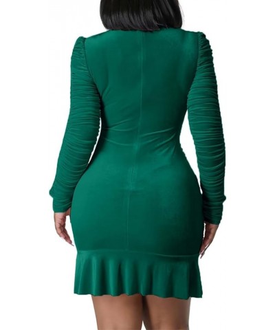 Womens Long Sleeve Velvet Dress Mock Neck Bodycon Dress Ruched Club Night Out Drawstring Mini Dresses Green $14.96 Dresses