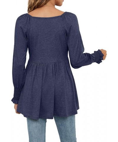 Women Long Sleeve Peplum Tunic Shirts Floral/Solid V Neck Babydoll Flowy Blouse Tops Navy Blue $9.87 Tops