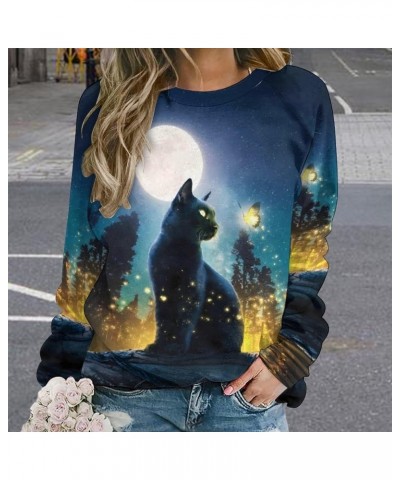 Women's Flower Butterfly Print Sweatshirt Casual 3D Print Oversized Long Sleeve Crewneck Pullover Tops Blouse Shirts Cat Moon...