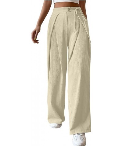 Cotton Linen Pants for Women, Summer 2023 High Waist Wide Leg Pants Dressy Casual Plus Size Trousers A-khaki $7.10 Pants