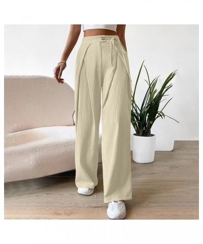 Cotton Linen Pants for Women, Summer 2023 High Waist Wide Leg Pants Dressy Casual Plus Size Trousers A-khaki $7.10 Pants