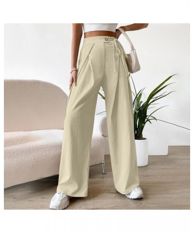 Cotton Linen Pants for Women, Summer 2023 High Waist Wide Leg Pants Dressy Casual Plus Size Trousers A-khaki $7.10 Pants